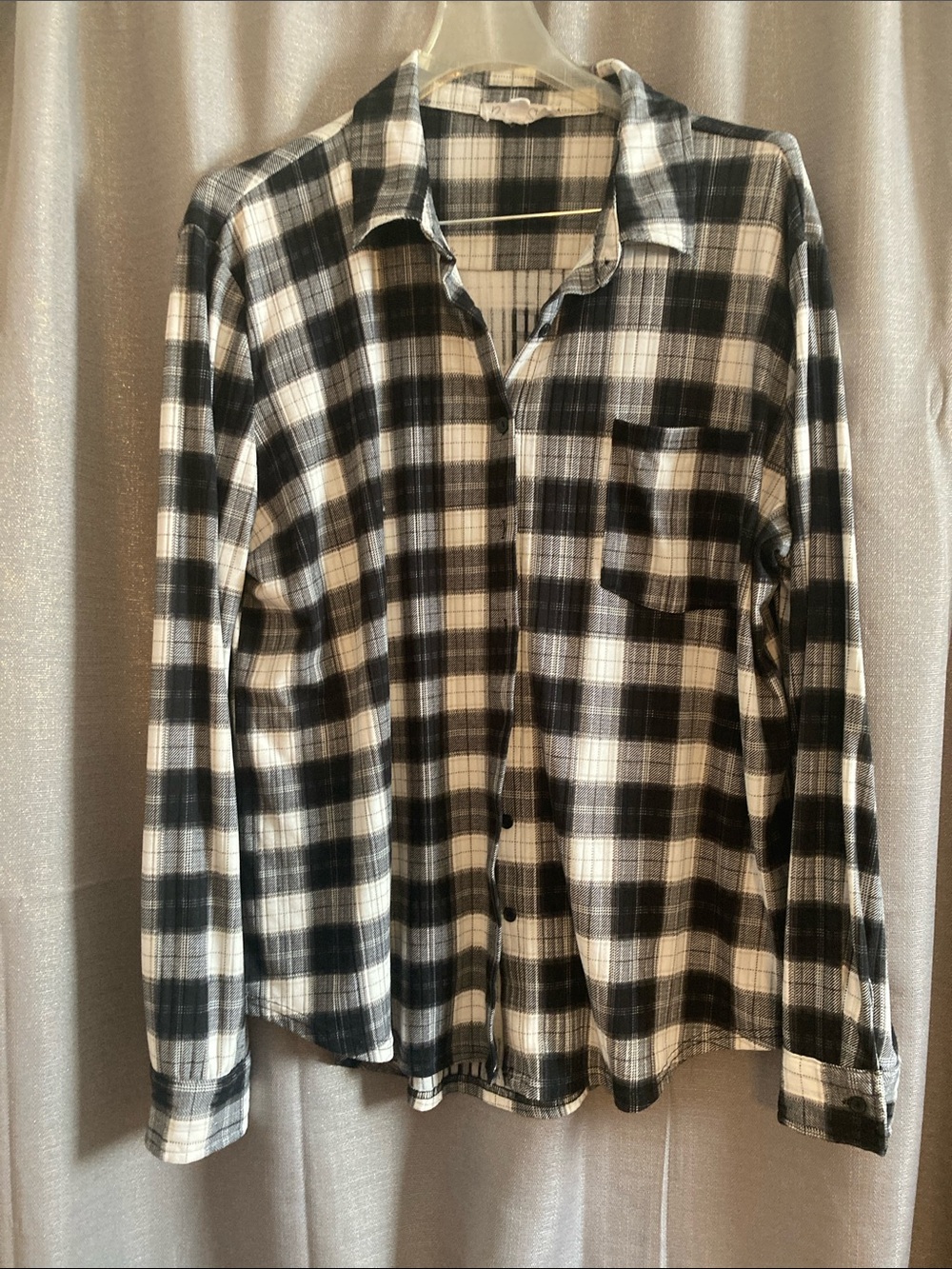Relaxed Black & White Plaid Button-Down Shirt